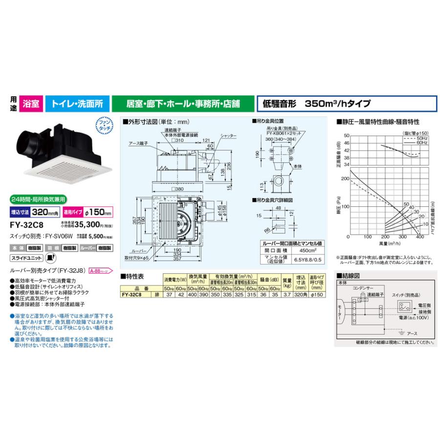 Panasonic（パナソニック） 換気扇 浴室 お風呂 天井埋込型 FY-32C8