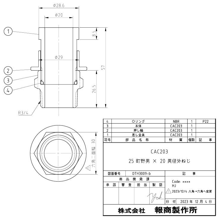 報商製作所 町野式カップリング 異径 25A町野男×20A異径外ネジ