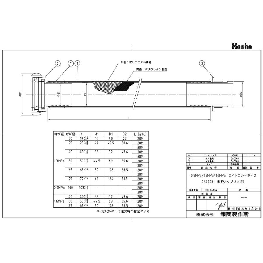 報商製作所 消防ホース 65mm×30m 1.3MPa HL-250 散水ホース ライト