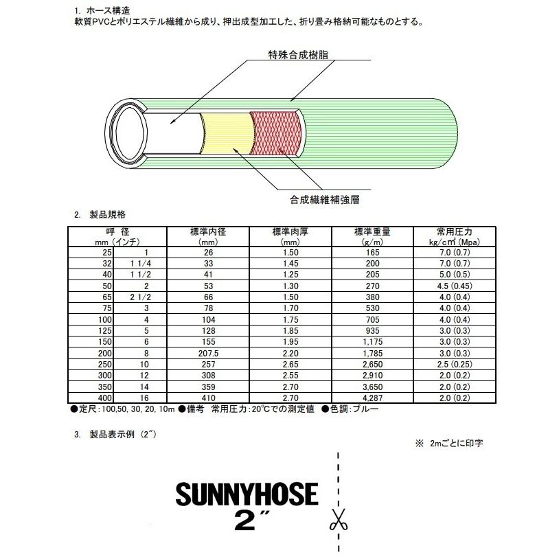 サニーホース 100mm×50m 100A 排水ホース 散水ホース 送水ホース