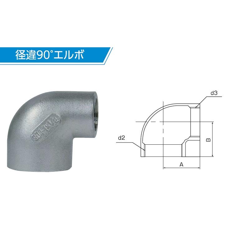 KSG ステンレス製 配管接手 異径エルボ 8A×6A ステンレス管 ねじ込み式管継手 径違い 90度 異径ジョイント 段落とし インチアップ ...