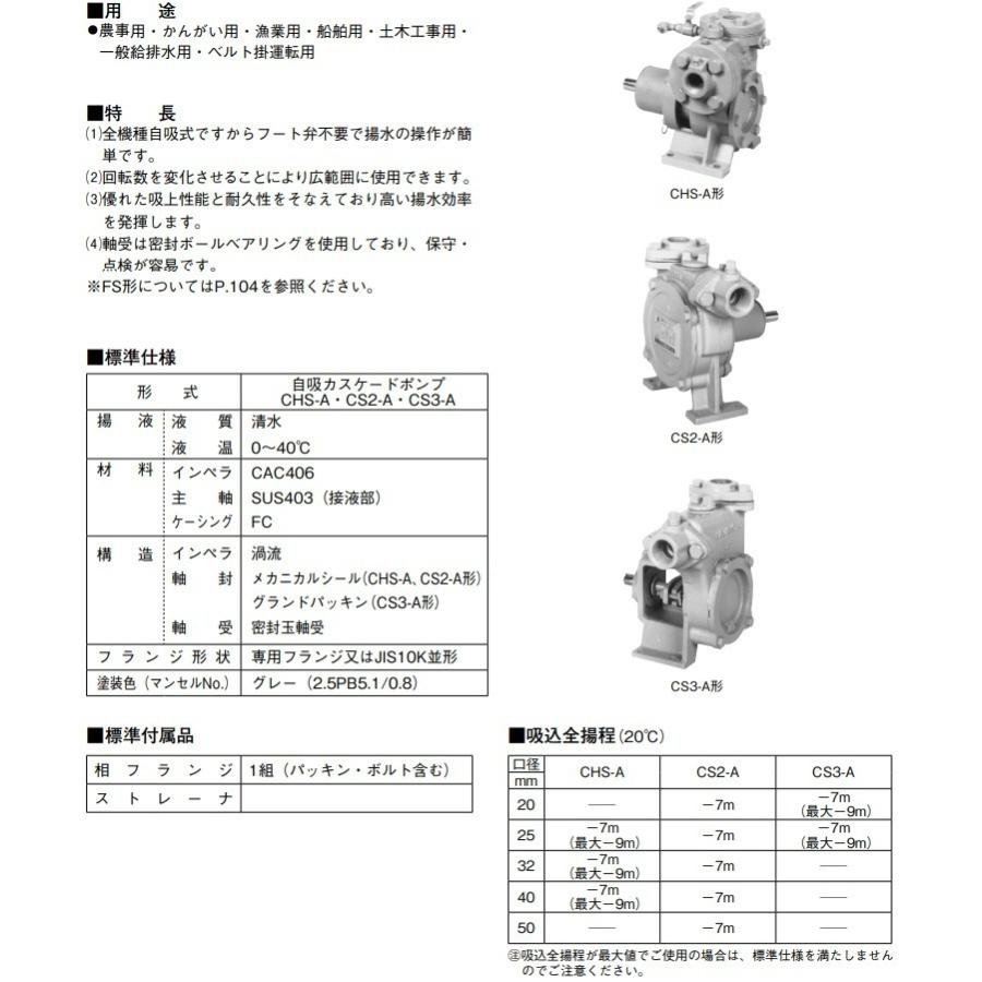 川本ポンプ 自給式ベルト掛ポンプ カスケードポンプ CS2-255-A/CS2-256