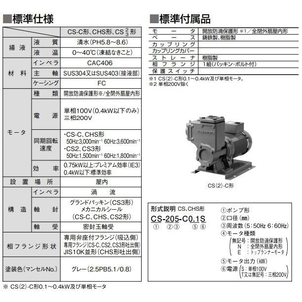 川本ポンプ 自吸式ポンプ カスケードポンプ CS2-50CE1.5 1.5kW 200V 50HZ 50mm 給水ポンプ 農業用ポンプ