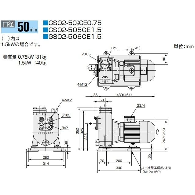 川本ポンプ 自吸式渦巻ポンプ GSO2-505CE0.75/GSO2-506CE0.75 川本ポンプ 自吸式渦巻ポンプ GSO2-505CE0.75/GSO2-506CE0.75