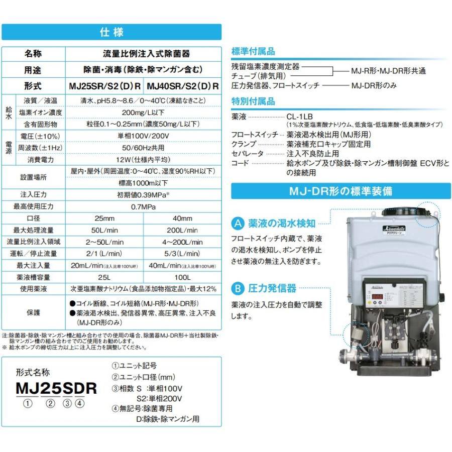 川本ポンプ アクアクリーン除菌器 MJ40S2R 200V 給水ポンプ 井戸ポンプ 浅井戸ポンプ｜ssnet｜02