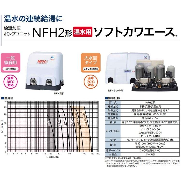 川本 給水ポンプ 温水用ポンプ ソフトカワエース NFH2-400S 400W/100V