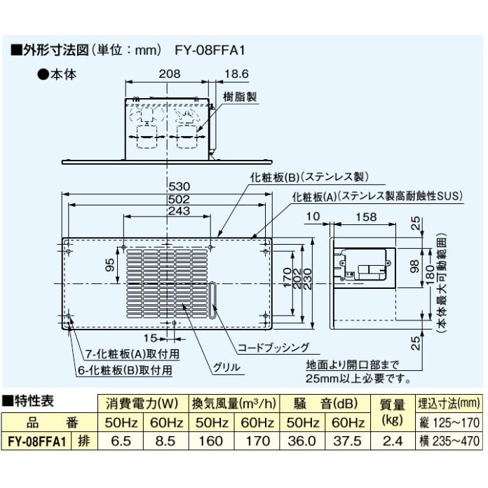 パナソニック 床下換気扇 FY-08FFA1 3台セット 床下用換気扇 排気 浴室｜ssnet｜02