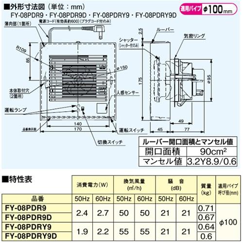 パナソニック トイレ用 換気扇 人感センサー付 パイプファン Φ100 FY-08PDR9D 速結端子付