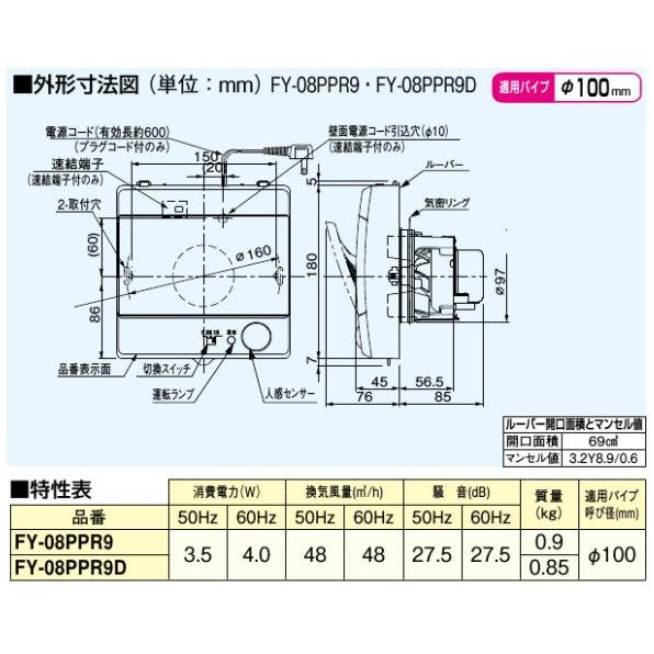 パイプファン　パナソニック 楽天市場】【FY-08PPR9D】パナソニック パイプファン 排気