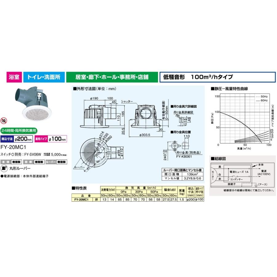 パナソニック 天井埋込形換気扇 丸形 FY-20MC1 200mm トイレ 浴室換気扇 天井 :pana-fy-20mc1:S.S net