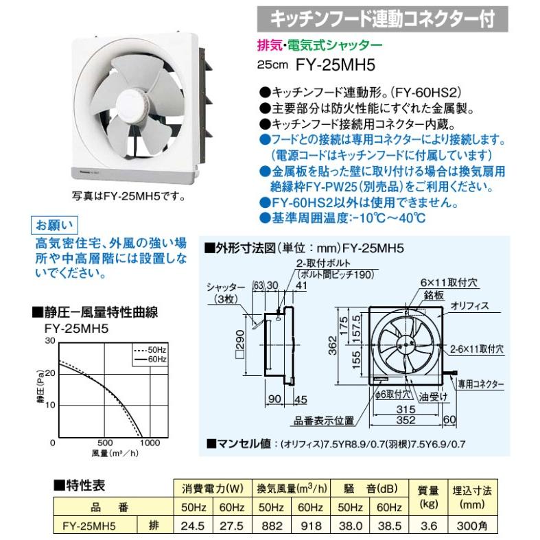 Panasonic パナソニック 換気扇 FY-60HY FY-60HS2専用 キッチン Panasonic パナソニック 換気扇 FY-60HY FY-60HS2専用 キッチン
