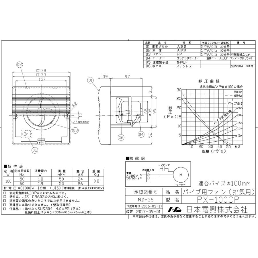 日本電興 トイレファン トイレ換気扇 パイプファン Φ100mm PX-100CP