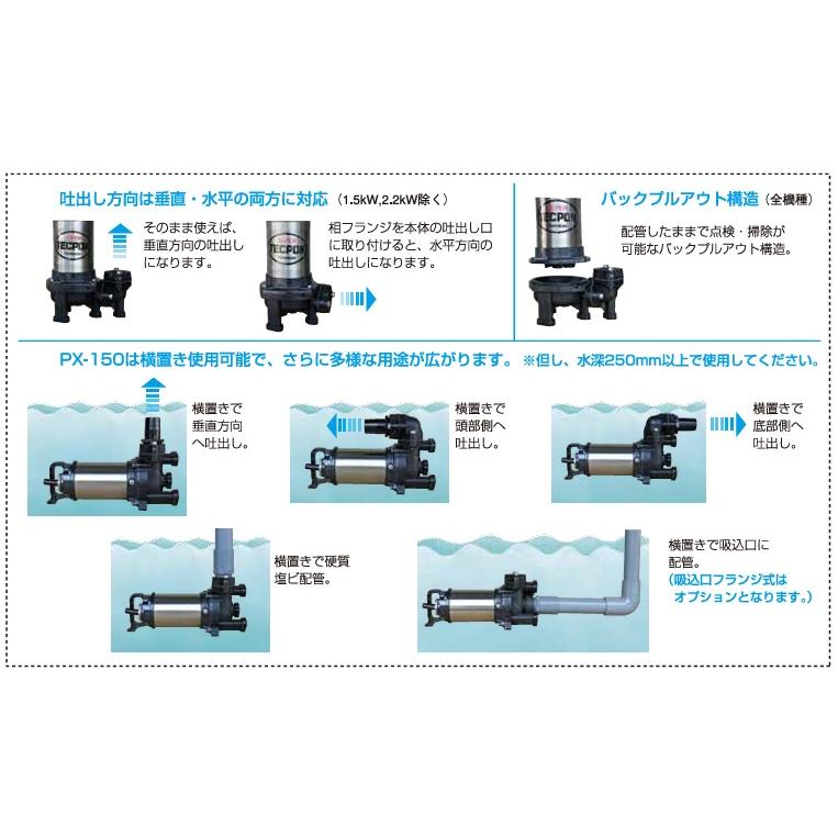 寺田ポンプ 水中ポンプ 200V 汚物用 排水ポンプ 0.75kW 50mm PX-750