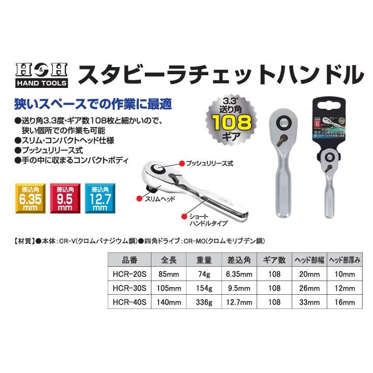 H&H 108ギア ラチェットハンドル 1/4 6.35mm ソケットハンドル