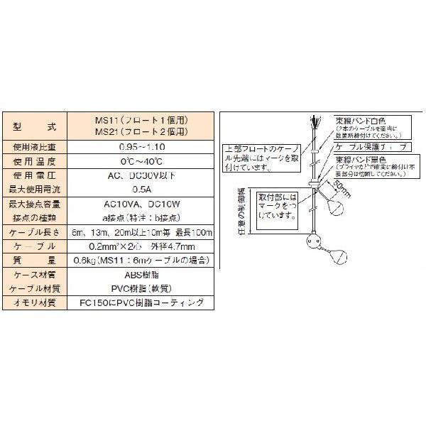 新明和工業 水中ポンプ用 液面制御スイッチ ミニスイッチ MS11 A接点 ケーブル40m 部品 水中ポンプ フロート 自動制御 MS-11 部品｜ssnet｜03