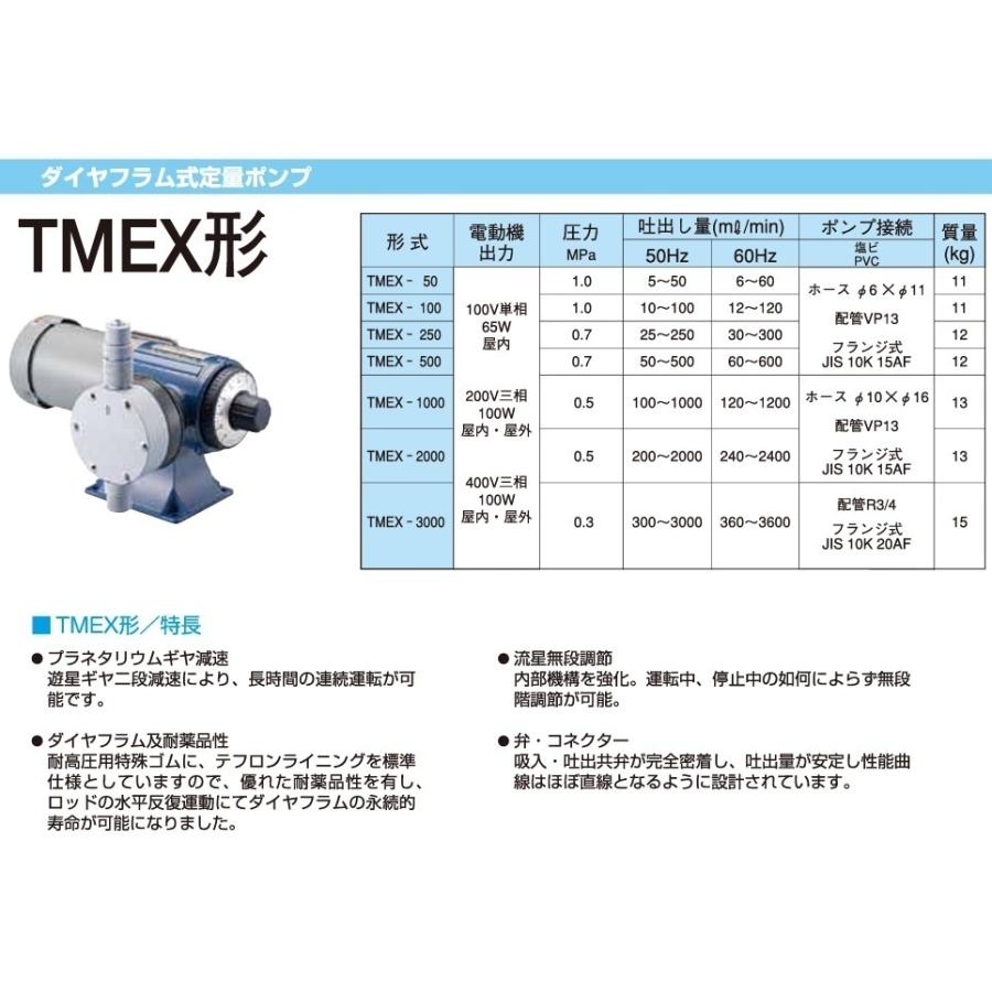寺田ポンプ ダイヤフラム式 定量ポンプ TMEX-500 100V ホース接続 薬液