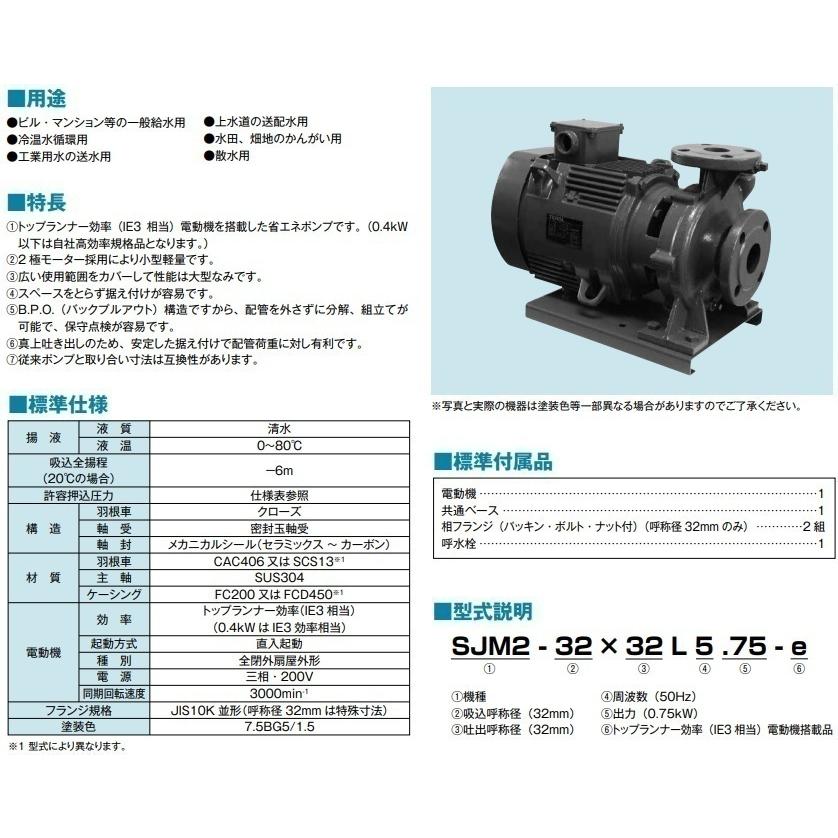 テラル 渦巻ポンプ 鋳鉄製 モートル形 SJM3-65×50L63.7-e 60HZ 200V