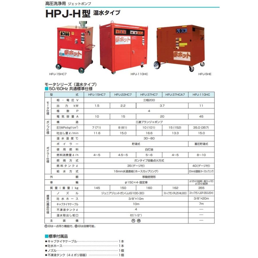 鶴見製作所 温水 高圧洗浄機 業務用 HPJ-37HCA7 モーター式 温水用 ジェットポンプ プロ仕様 ツルミポンプ｜ssnet｜02