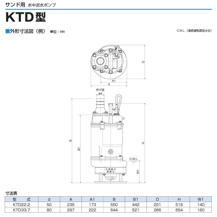 ツルミポンプ 水中ポンプ 業務用 汚泥用 排水ポンプ KTD22.2 2.2 ツルミポンプ 水中ポンプ 業務用 汚泥用 排水ポンプ KTD22.2 2.2