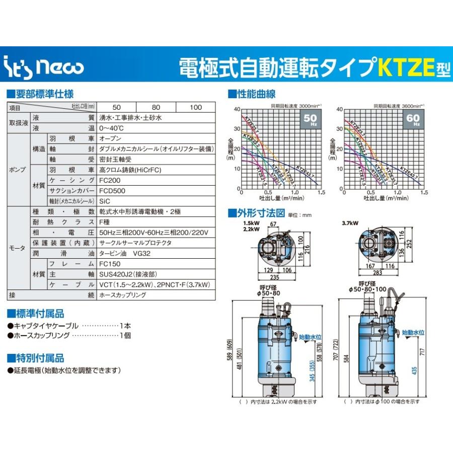 ツルミポンプ 自動型 水中ポンプ KTZE22.2 200V 一般工事排水ポンプ 2