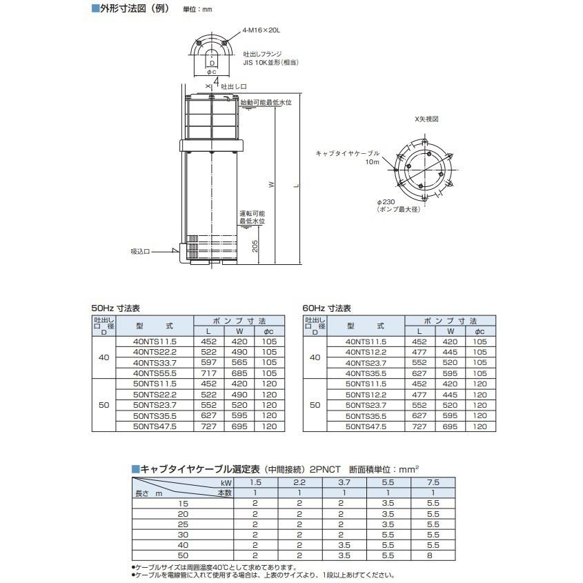 ツルミポンプ 水中ポンプ 水中タービンポンプ ステンレス製 50NTS23.7 60HZ 200V 給水ポンプ 送水ポンプ 加圧ポンプ_3