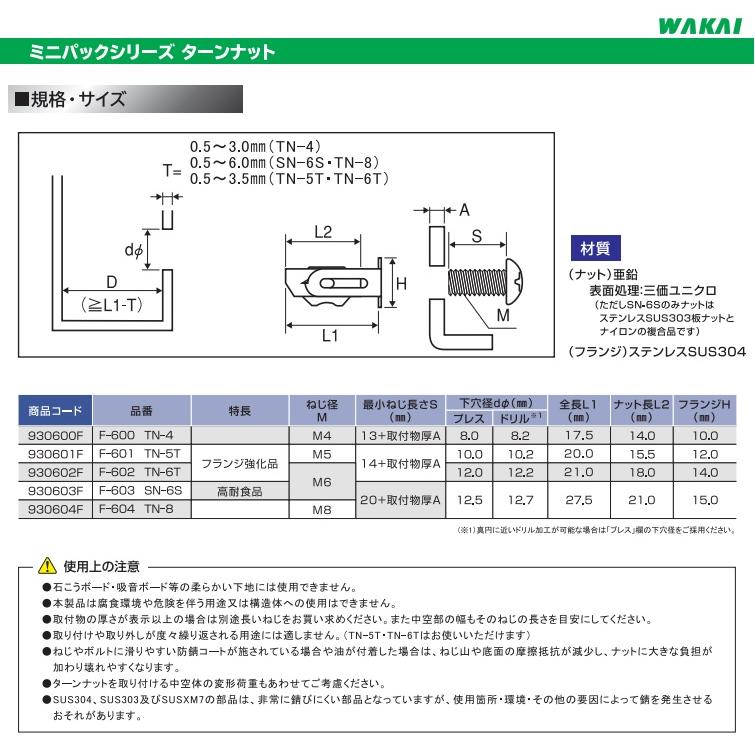 若井産業 ターンナット ビス付き 2個入り F-604 TN-8 中空ナット 若井産業 ターンナット ビス付き 2個入り F-604 TN-8 中空ナット