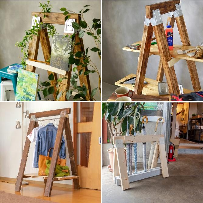 ウッドスタンド 2脚セット ウッドスタンド 2×4材 自作用 ジョイント トライジョイント シルバー