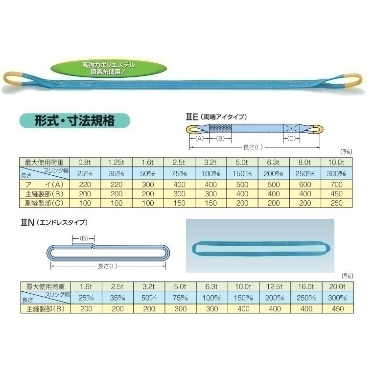 テザック スリングベルト 3m ブルースリング IIIE/両端アイ 50mm×3m