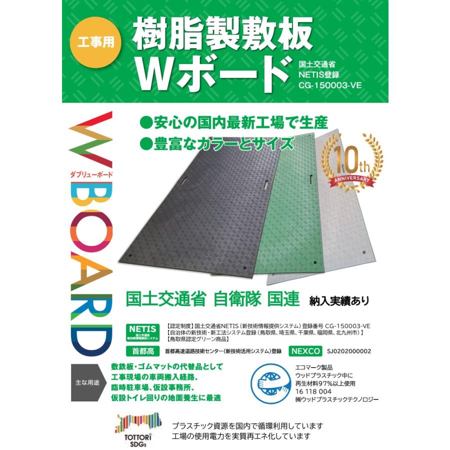WPT 敷板 樹脂製 プラスチック Wボード1m×2m プラシキ 1×2 10枚セット 
