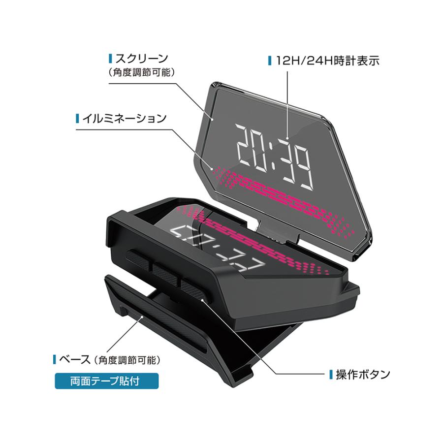 YAC 車 時計 デジタル usb 常時点灯 後付け 車につける時計 おしゃれ