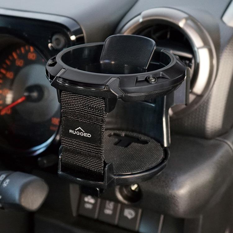 YAC 車用 ドリンクホルダー RUGGED ドリンク BK 簡単装着 エアコン吹