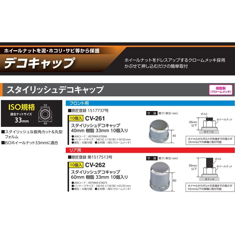 YAC ホイールナットカバー  ホイルナットカバー 10個入り ホイールナットキャップ ISO33mm用 トラック用品 リアタイヤ用 デコキャップ｜ssnet｜07