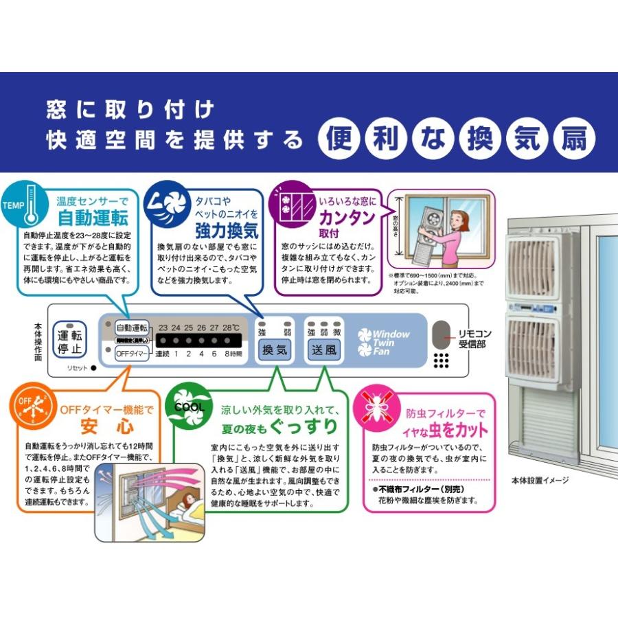 高須産業 窓用換気扇 FMT-200SM 2.4m 延長パネルFM-200H-S付