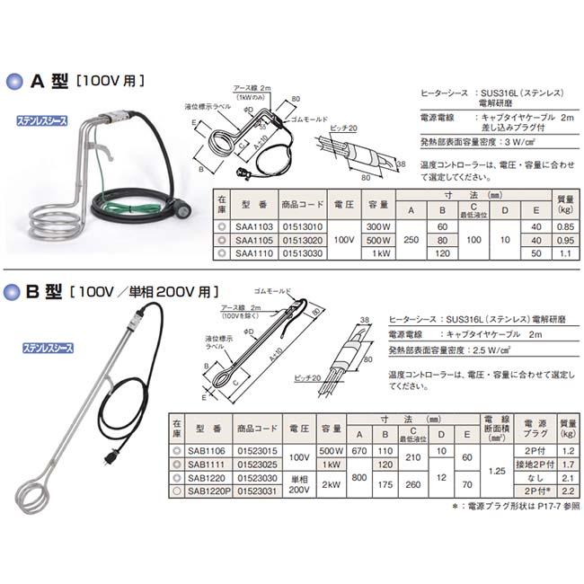 八光電気 投げ込みヒーター 油用 100V 1kW 温度コントロールセット