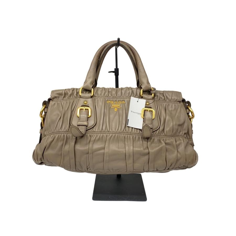 ✨美品✨PRADA ギャザー 2way ショルダーバッグ PRADA◇2way/ギャザー/ハンドバッグ/レザー/BEG : セカンドストリート