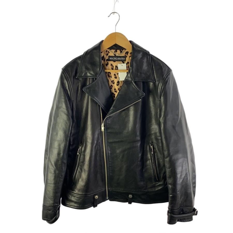 WACKO MARIA◇DOUBLE RIDERS LEATHER JACKET -TYPE2/L/牛革/BLK/24FW  