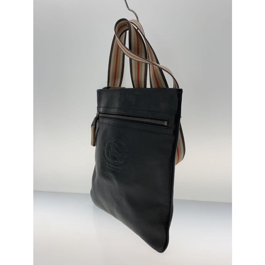 BURBERRY◇型押しロゴ/ショルダーバッグ/レザー/BLK : セカンド