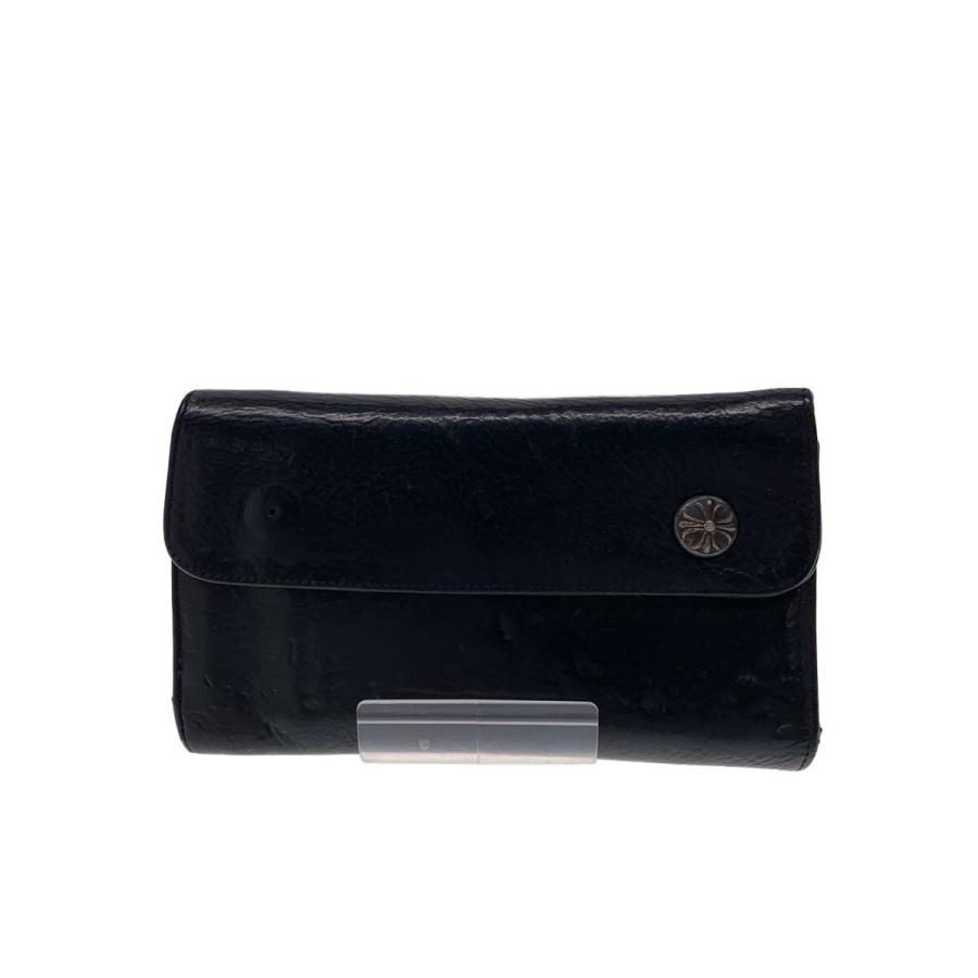 CHROME HEARTS◇長財布/レザー/BLK/メンズ/WAVE CROSS BTN : セカンド