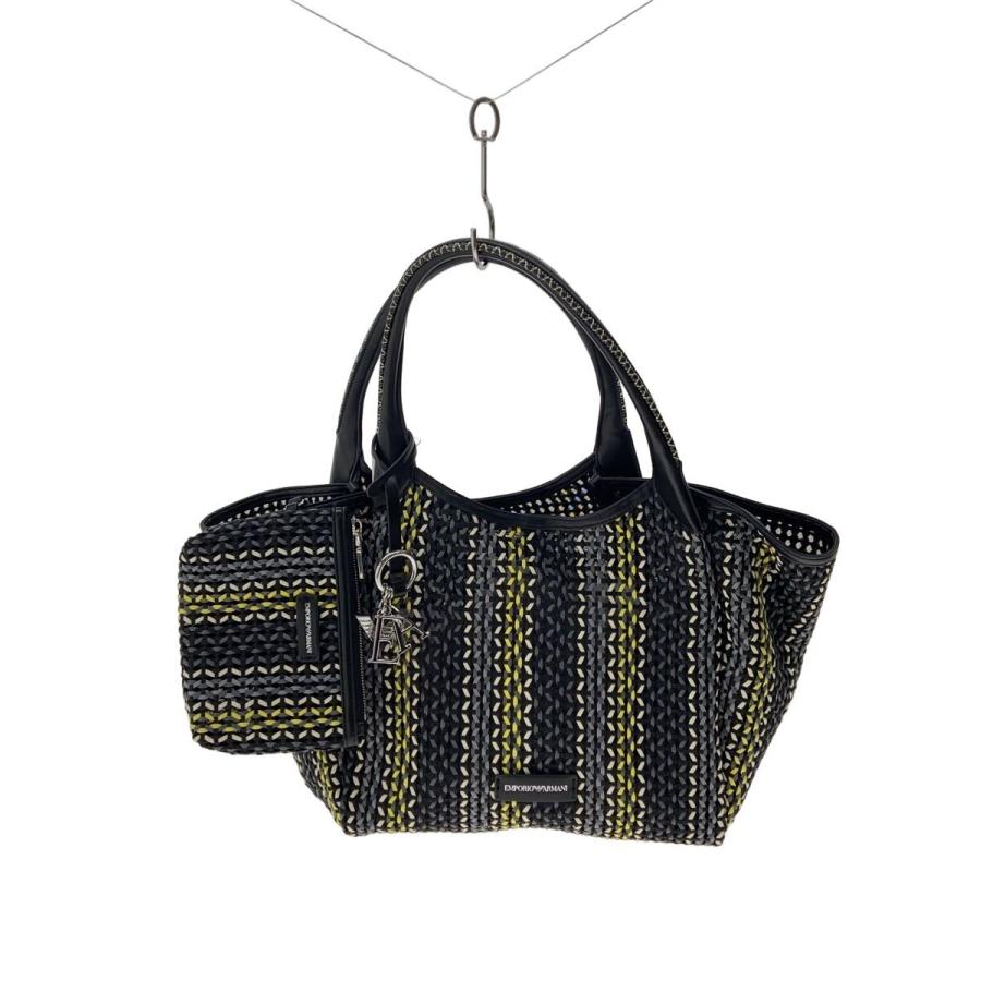 EMPORIO ARMANI◇トートバッグ/バスケット織り/ロゴチャーム/BLK