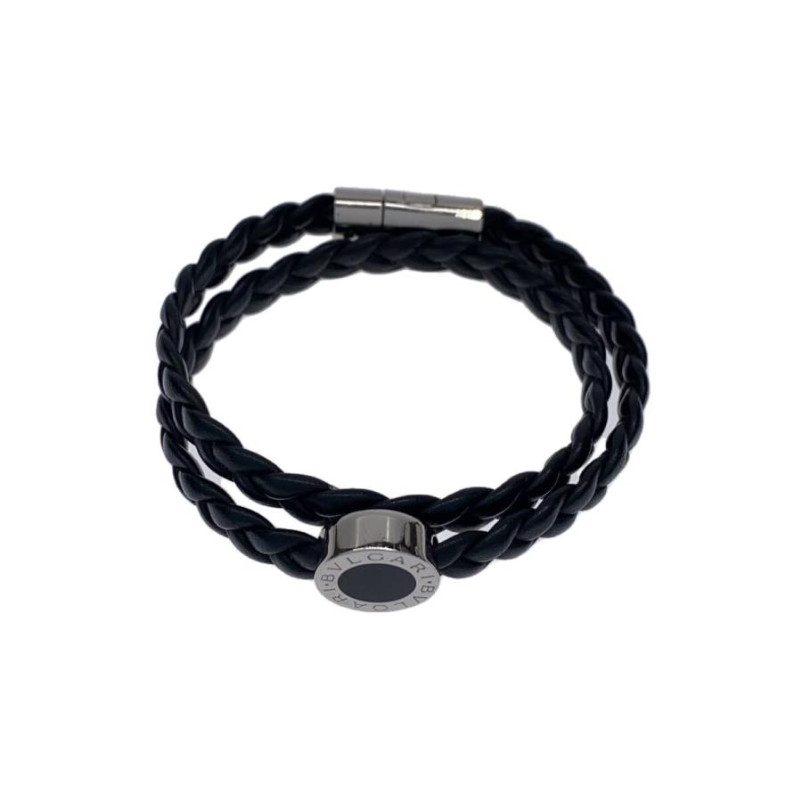 BVLGARI レザーブレスレット ブラック BVLGARI◇サークルロゴ/ブレスレット/レザー/BLK/メンズ : セカンド