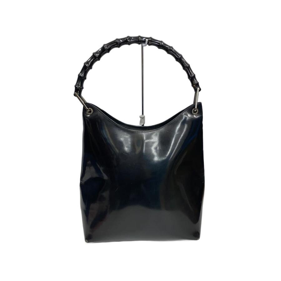 GUCCI◇エナメル/バンブーハンドル/ハンドバッグ/エナメル/BLK