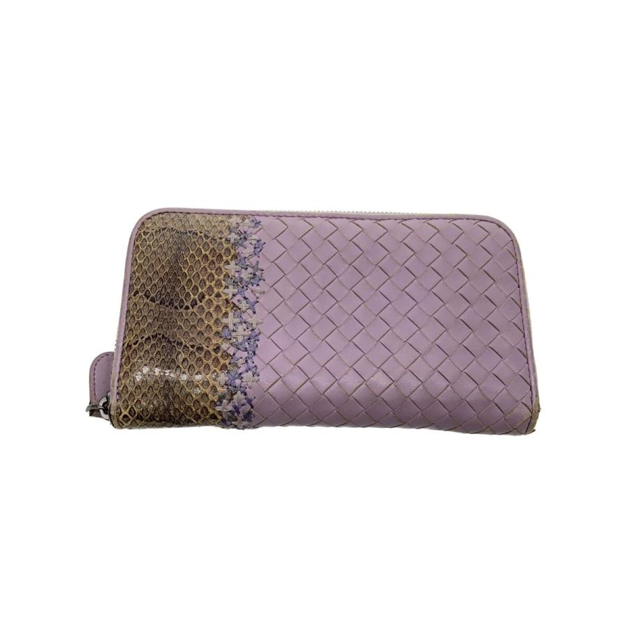 BOTTEGA VENETA◇イントレチャート/パイソン柄切替/長財布/レザー/PNK 