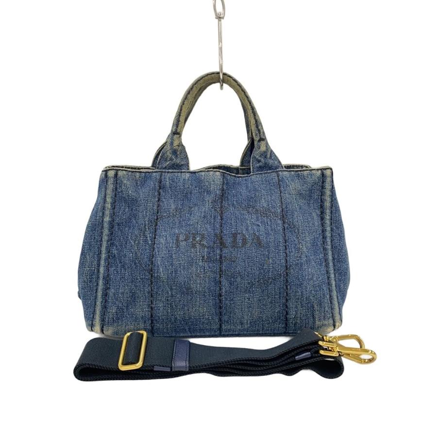 PRADA◇カナパデニムトートーバッグ/ショルダーバッグ/--/BLU/無地