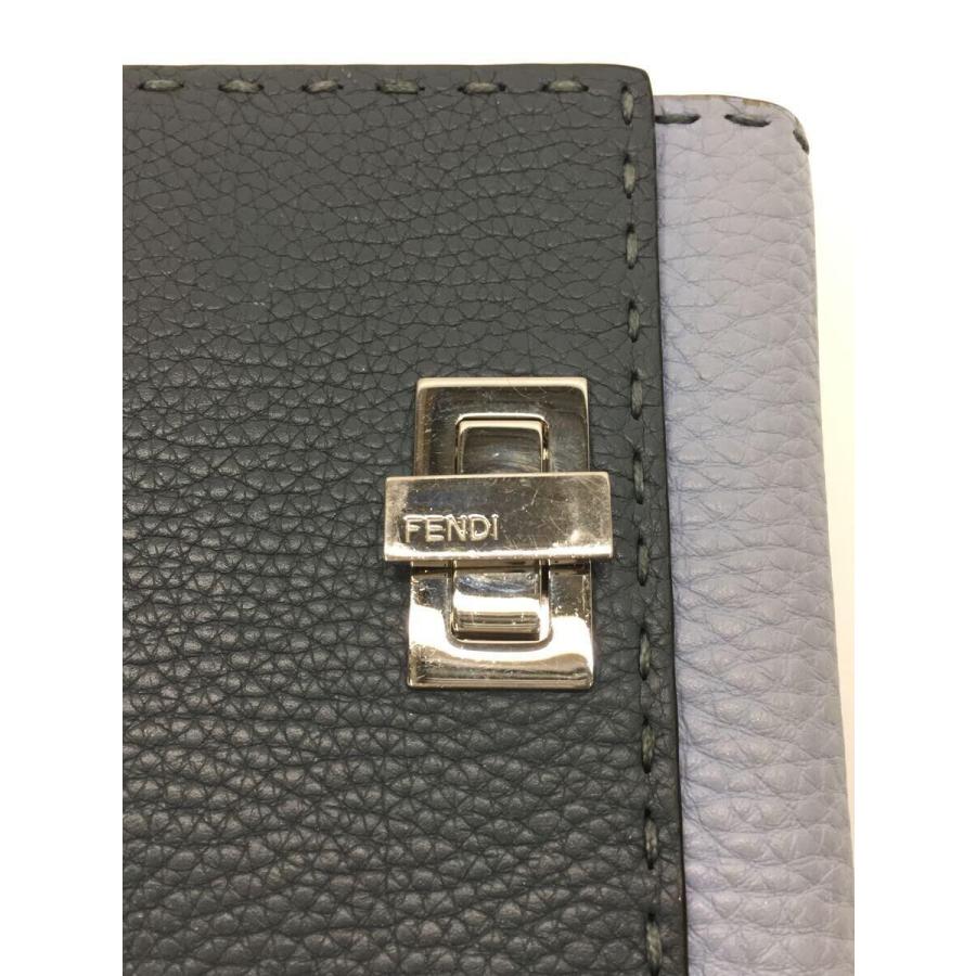 FENDI◇8M0399/セレリア/ピーカブー/三つ折り財布/レザー/BLU/ロゴ 