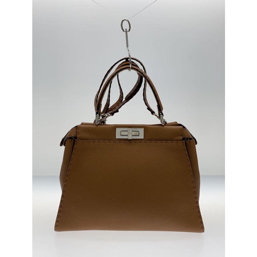 FENDI◇金属サビ有/ピーカブー アイシーユー/ハンドバッグ/レザー/BRW 