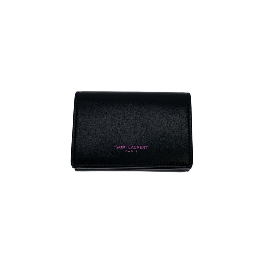 サンローラン　三つ折り財布　ブラック　タイニーウォレット　レザー　ユニセックス SAINT LAURENT◇タイニーウォレット/三つ折り財布/ロゴ/レザー/BLK