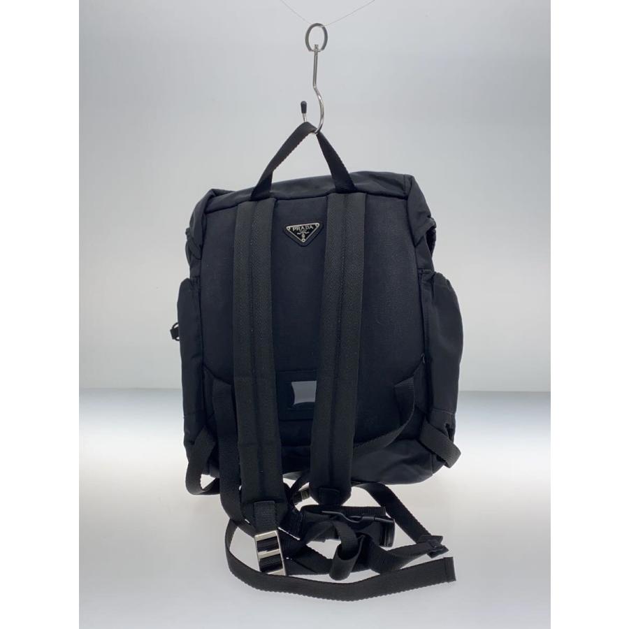 正規品 PRADA ブラック ナイロン リュックサック 三角ロゴプレート 人気 PRADA◇三角ロゴプレート/リュック/ナイロン/ブラック/無地 : セカンド