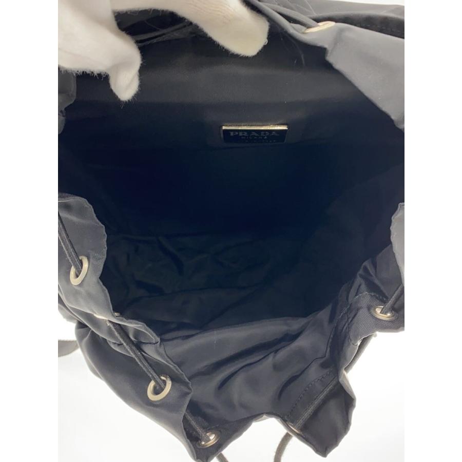 PRADA 三角ロゴプレート リュック ブラック ナイロン PRADA◇三角ロゴプレート/リュック/ナイロン/ブラック/無地 : セカンド