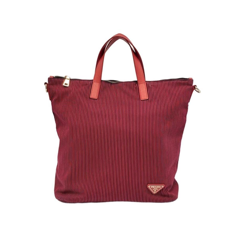 PRADA◇トートバッグ/ナイロン/RED/ストライプ/B2052G : セカンド