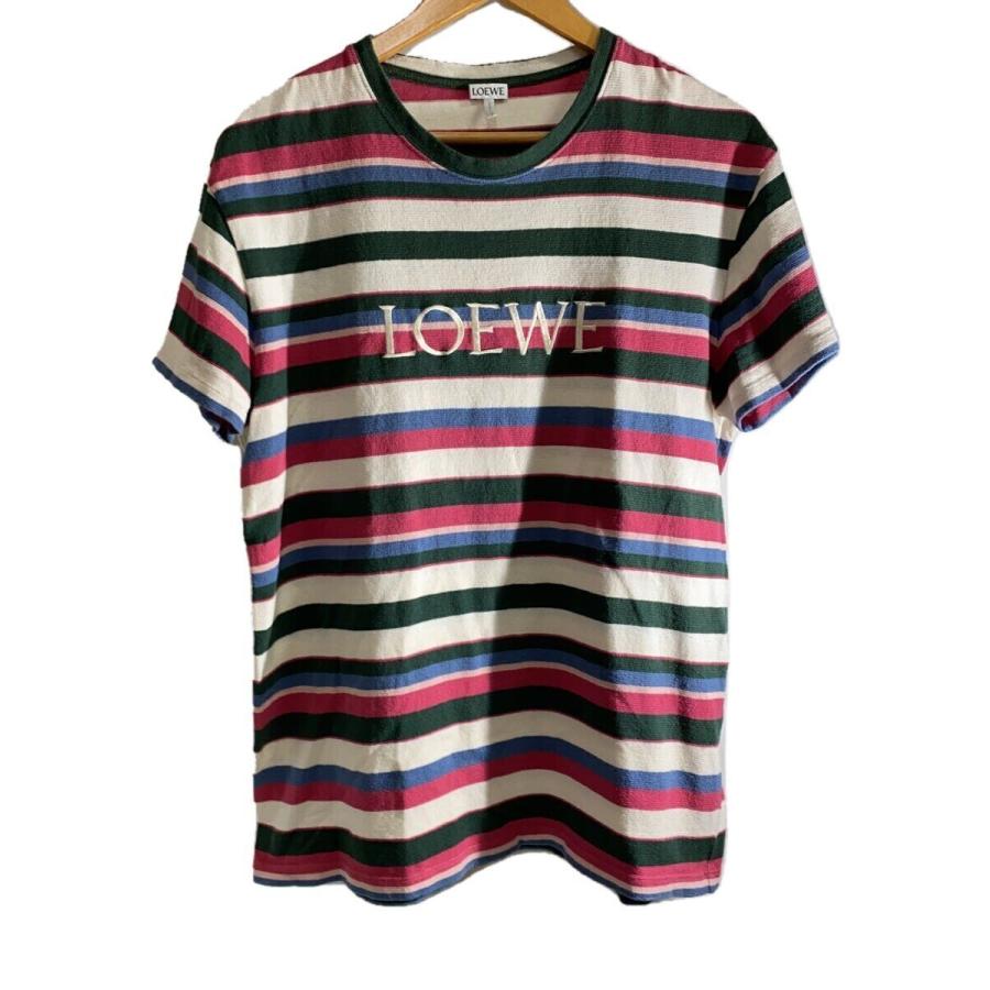 LOEWE◇マルチカラーボーダーロゴTシャツ/S/コットン/マルチカラー 